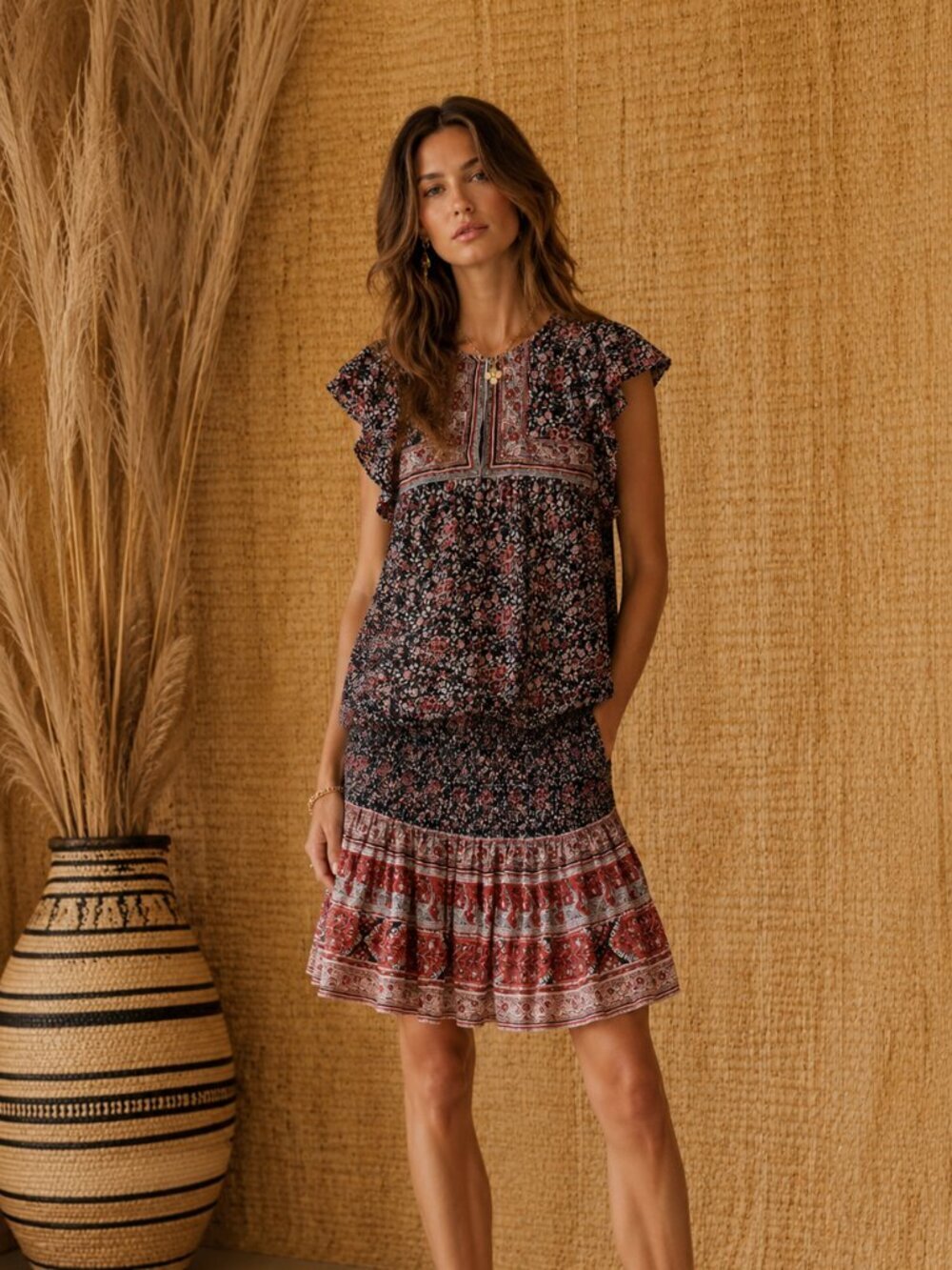 Ulla Johnson Simone Silk Dress Size 4 Boho Floral Mini Ruffle Sleeve Multicolor